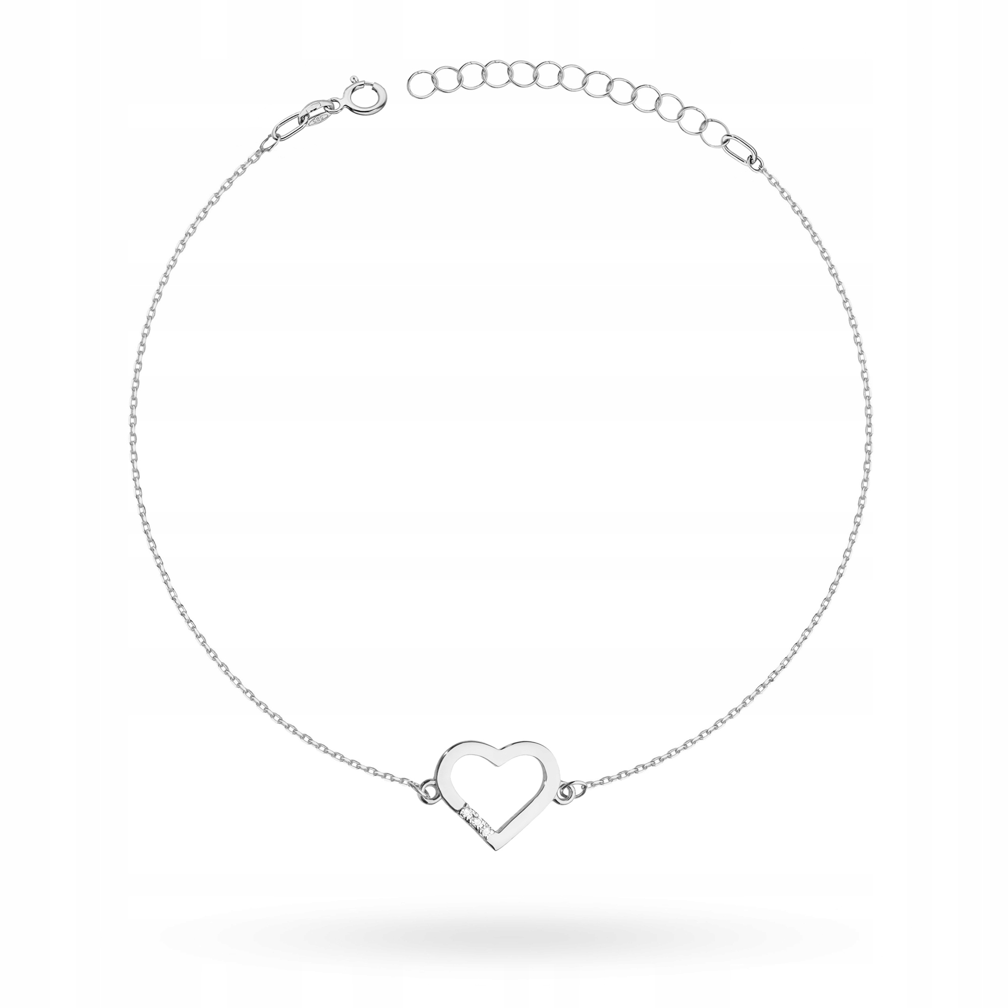 Zlatý Náramek Dámský pr. 585 14k Srdce s Brilianty 0,015ct Krabička