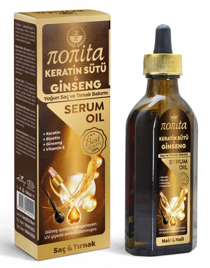 Sérum na nehty a vlasy Keratinové Mléko & Ženšen 100% Tur 100 ml Nonita