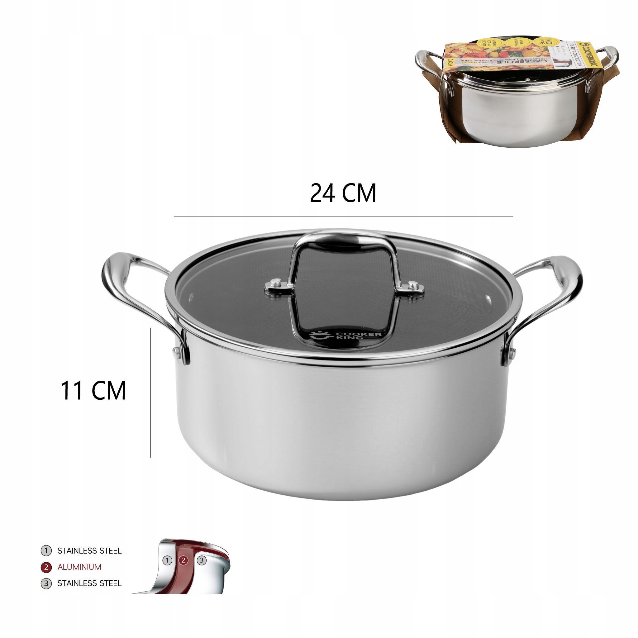 Hrniec 24 cm Nerezová Oceľ Indukcia s vekom 5 l