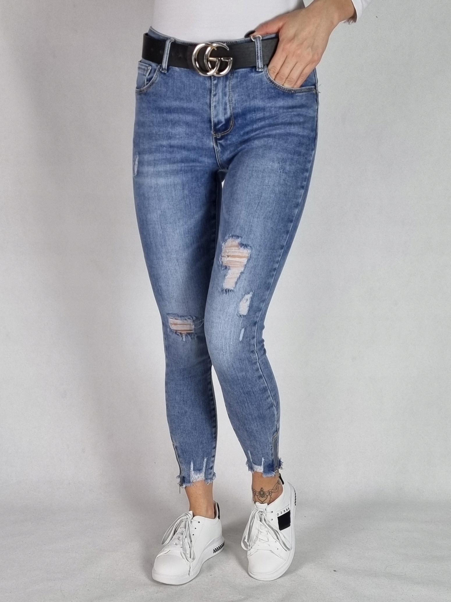 M.SARA SPODNIE JEANS 7/8 Z DZIURAMI I ZAMKIEM 26 Marka M.Sara