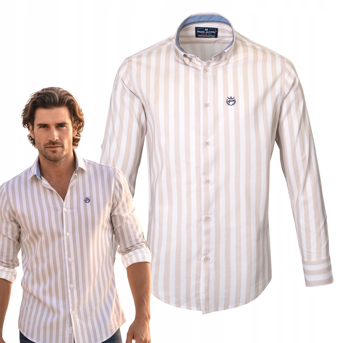 Pánská bavlněná košile s dlouhým rukávem a Viskózou Slim Fit Pako Jeans