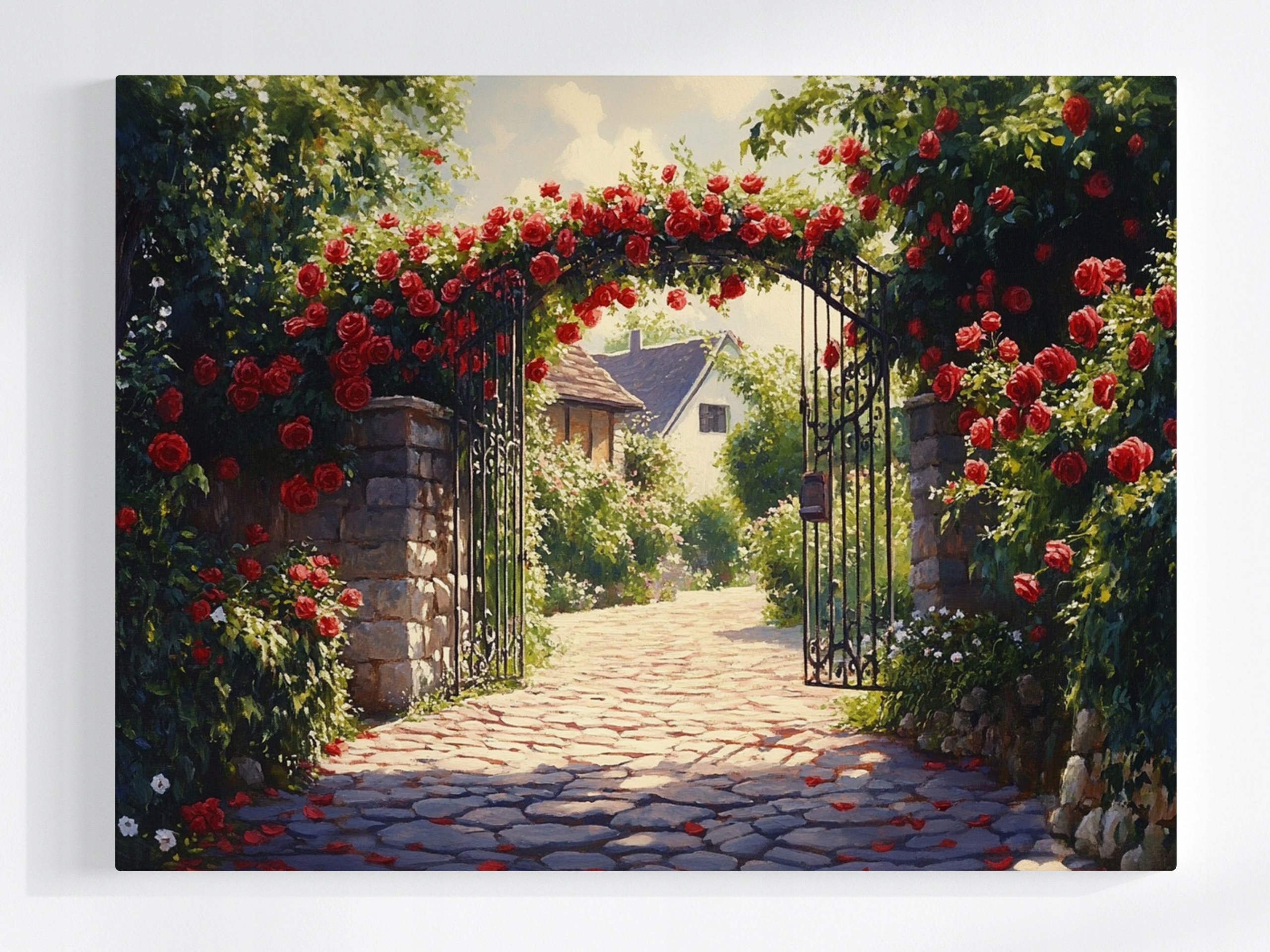 Obraz Na Plátně Canvas Brána Červené Růže Venkovská Zahrada Dům Příroda 80x60