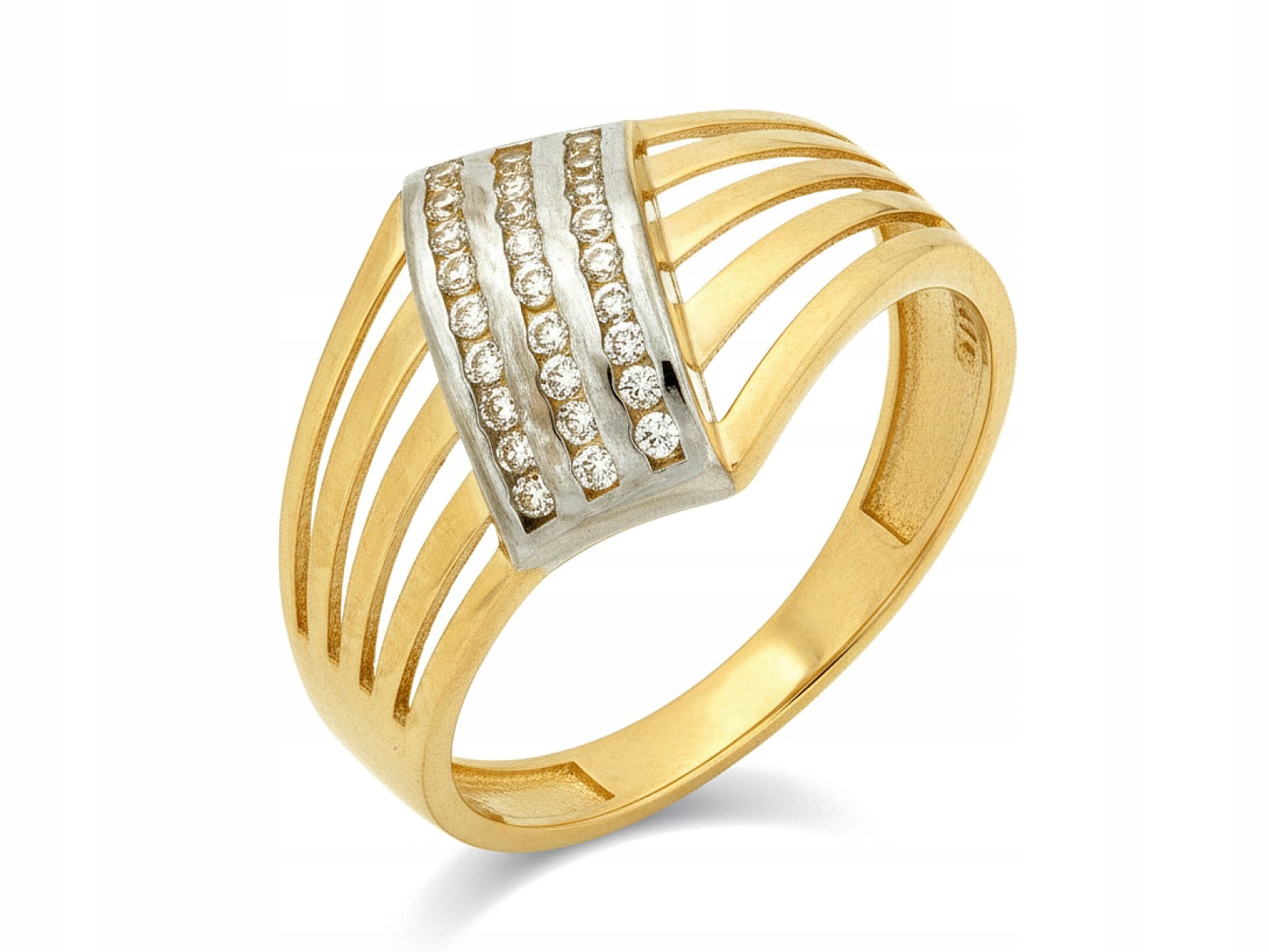 Široký 20r prstýnek 585 s dvoubarevnými zirkony 3.20 g