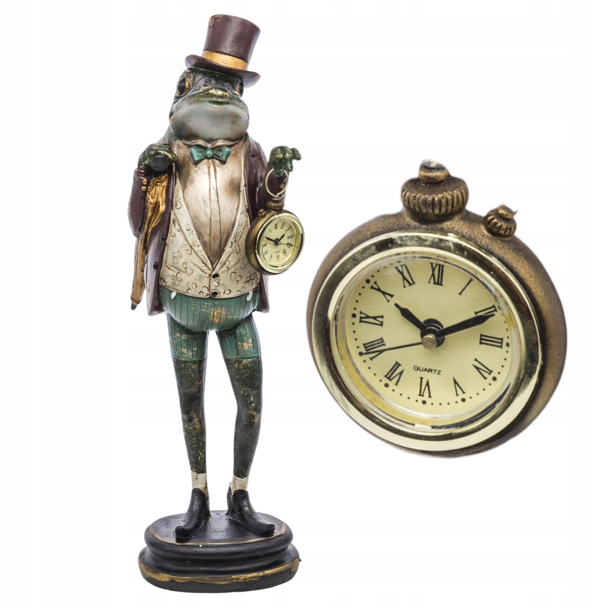 Žaba S Hodinkami 45x15 CM Figúrka Socha Stojacie Hodinky Krbové Ozdobné