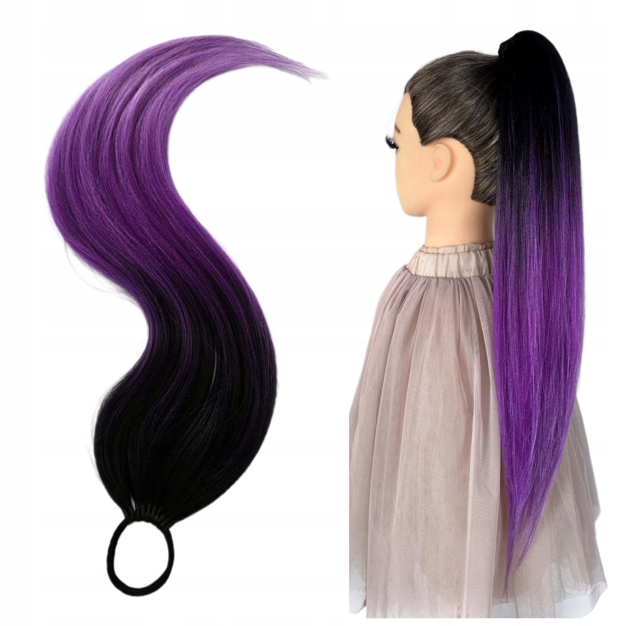 Připínací poník na gumičce, Příčesek, černá fialová ombre, Královna Bzů, 60 cm