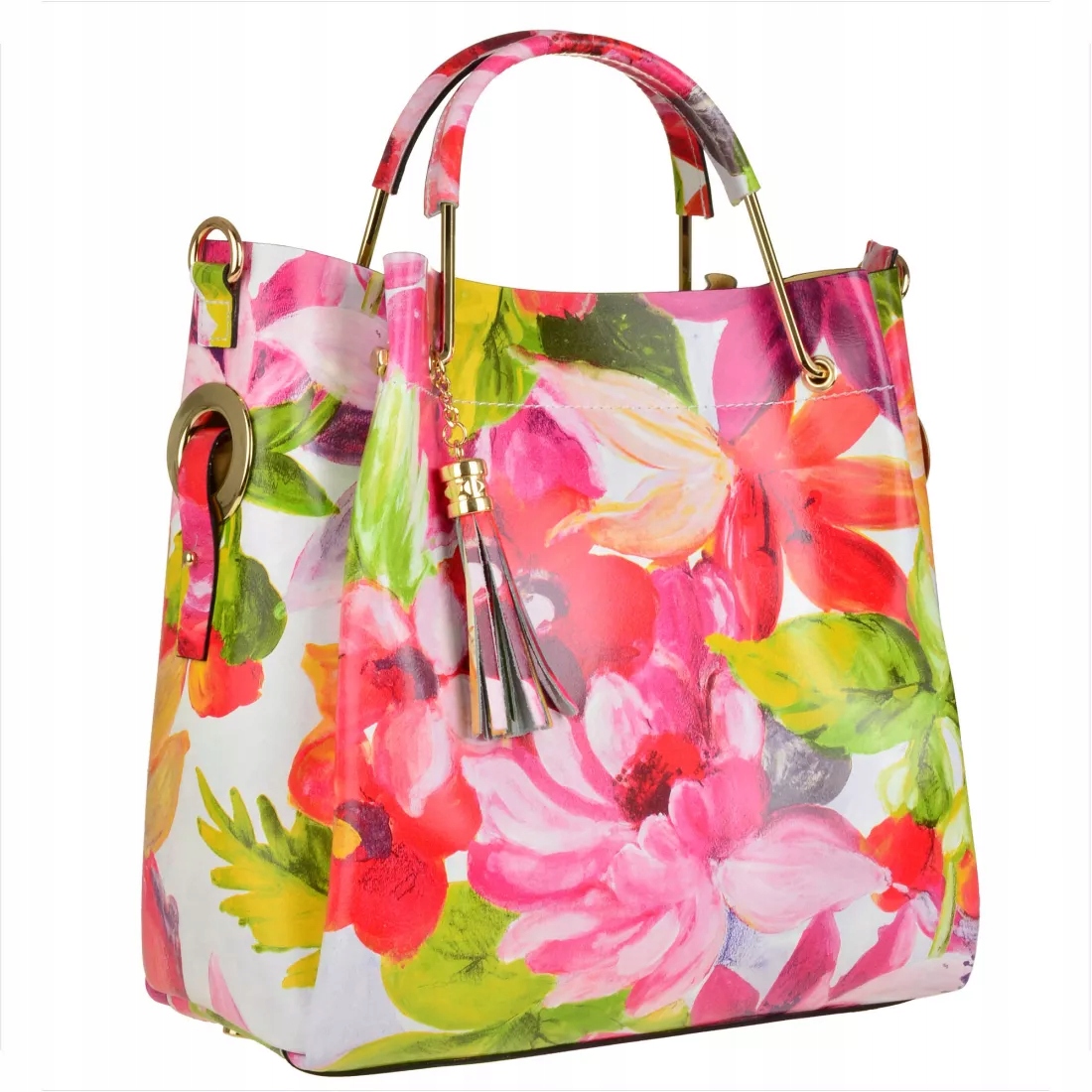 Vezze torebka shopper kuferek skórzany w kwiaty