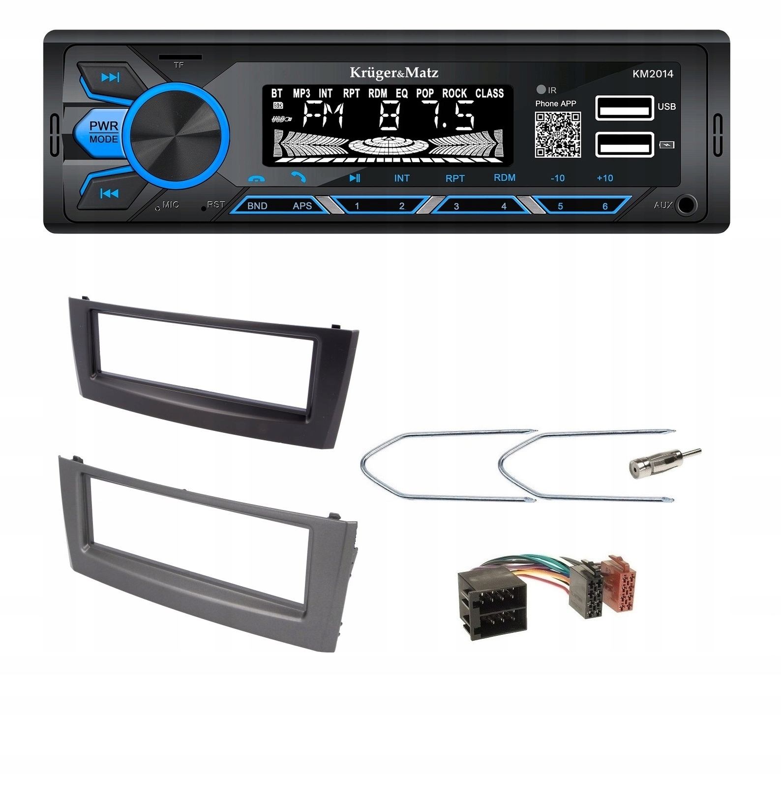 Kruger&Matz KM2014 Radio Usb Bluetooth Rámeček 1DIN Fiat Grande Punto Linea