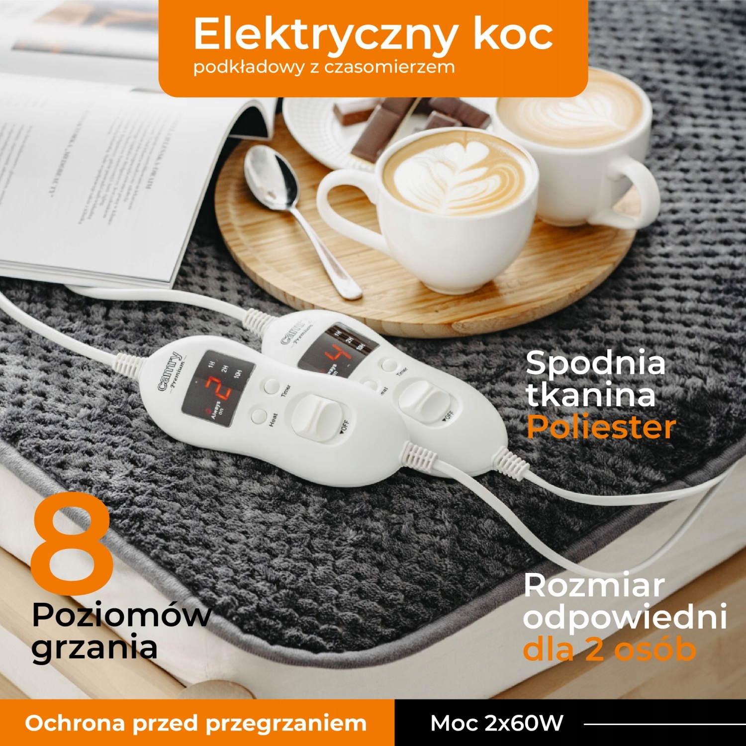 Elektryczny Koc Podkładowy Camry CR 7417 z Czasomierzem - Ciepło dla 2 Osób