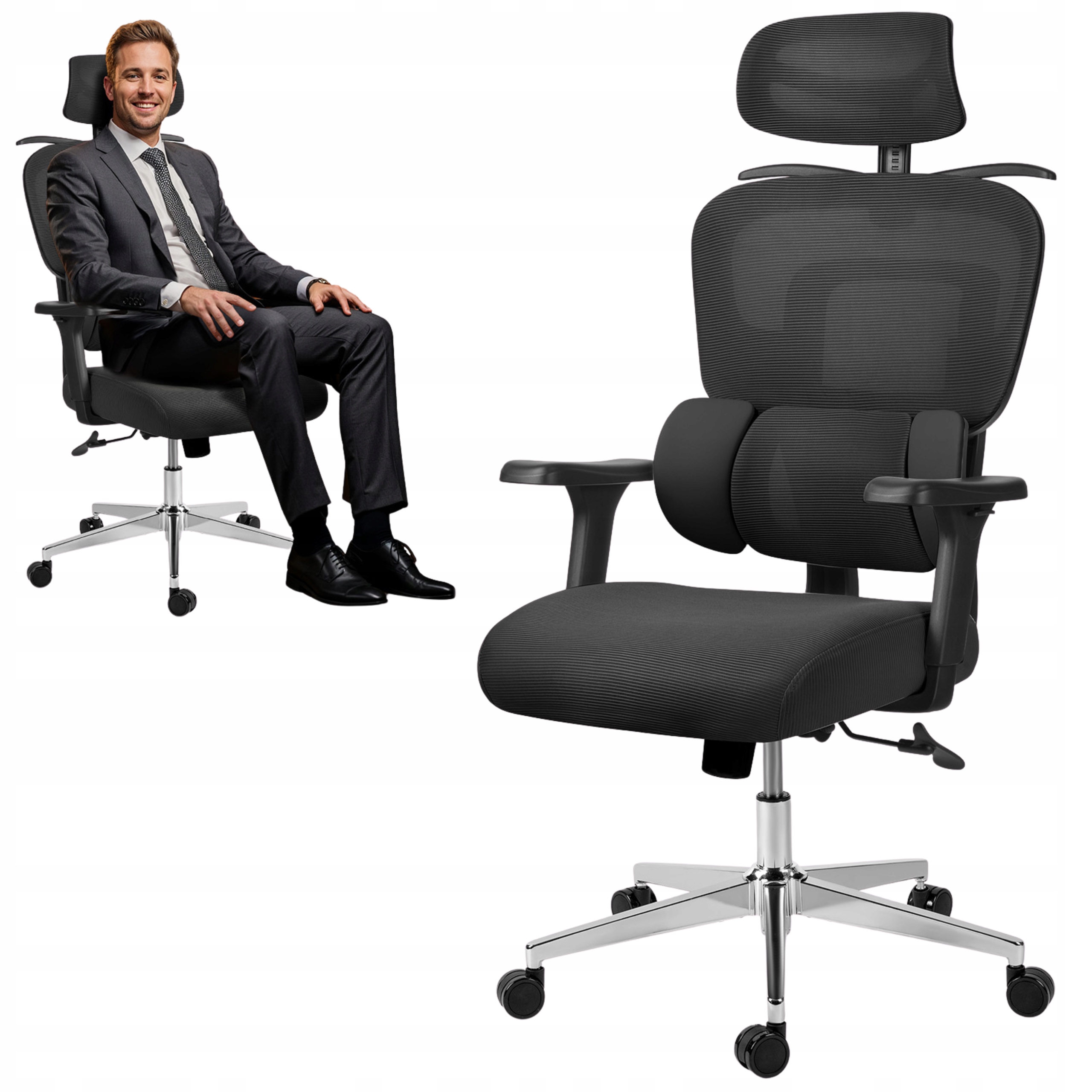 Fotel Biurowy Ergonomiczny Obrotowy Do Biura Biurka Regulowany Norma Bhp