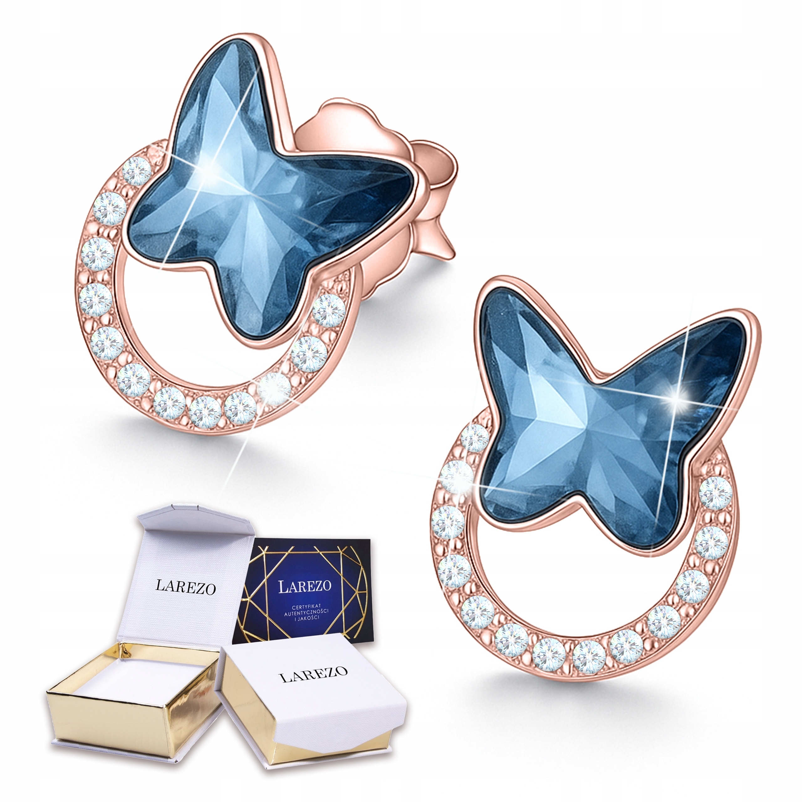 Náušnice Pozlacení Motýli Motýlci Modrá Křídla Motýla Stříbro 925