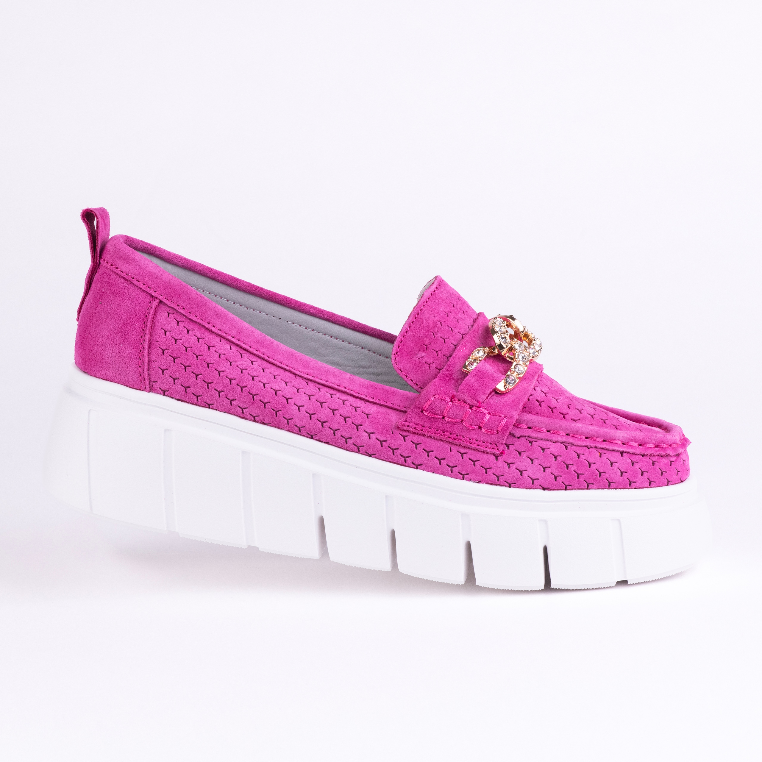 Dámské ažurové mokasíny Goodin GD-FT-127 kůže semiš ažurová lehká růžová 37