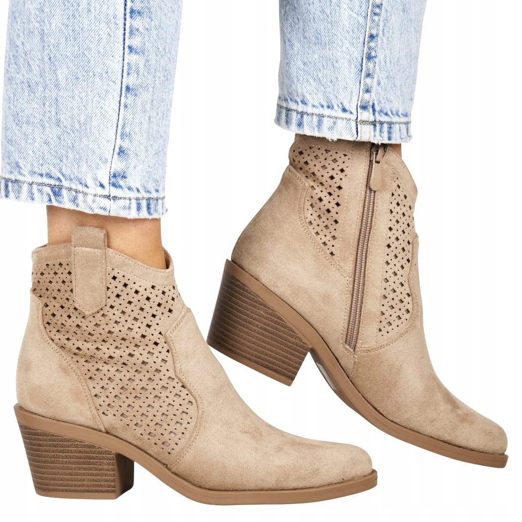 Dámské Kovbojské Boty Kotníkové Boty Ažurové Jarní Lehké Nízké Jaro Khaki