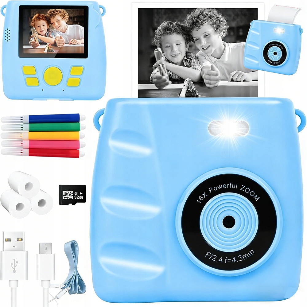 Mini Termální Tiskárna Fotoaparát Dětská Kamera 30MP 1080P Hd 32GB 5 Her