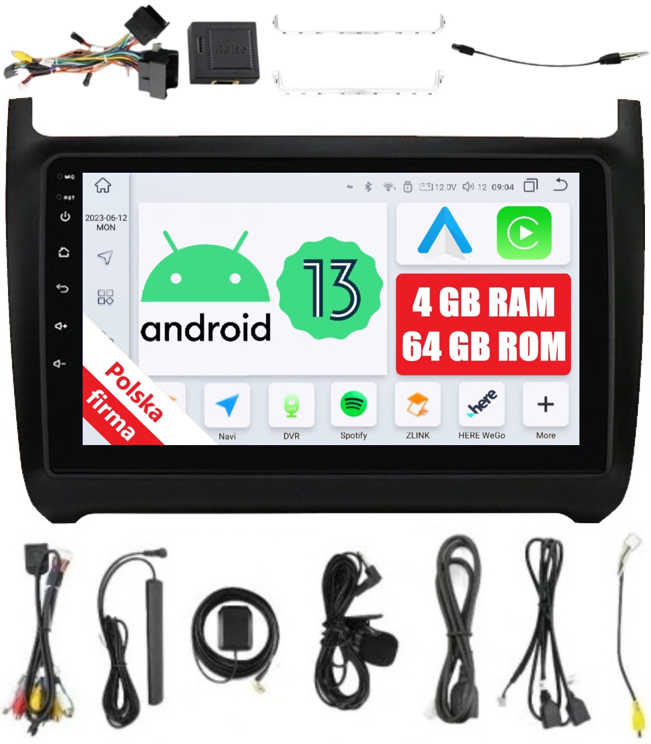 Radio 2DIN Nawigacja Android Volkswagen Vw Polo 5 4/64 Gb Dsp Carplay Lte