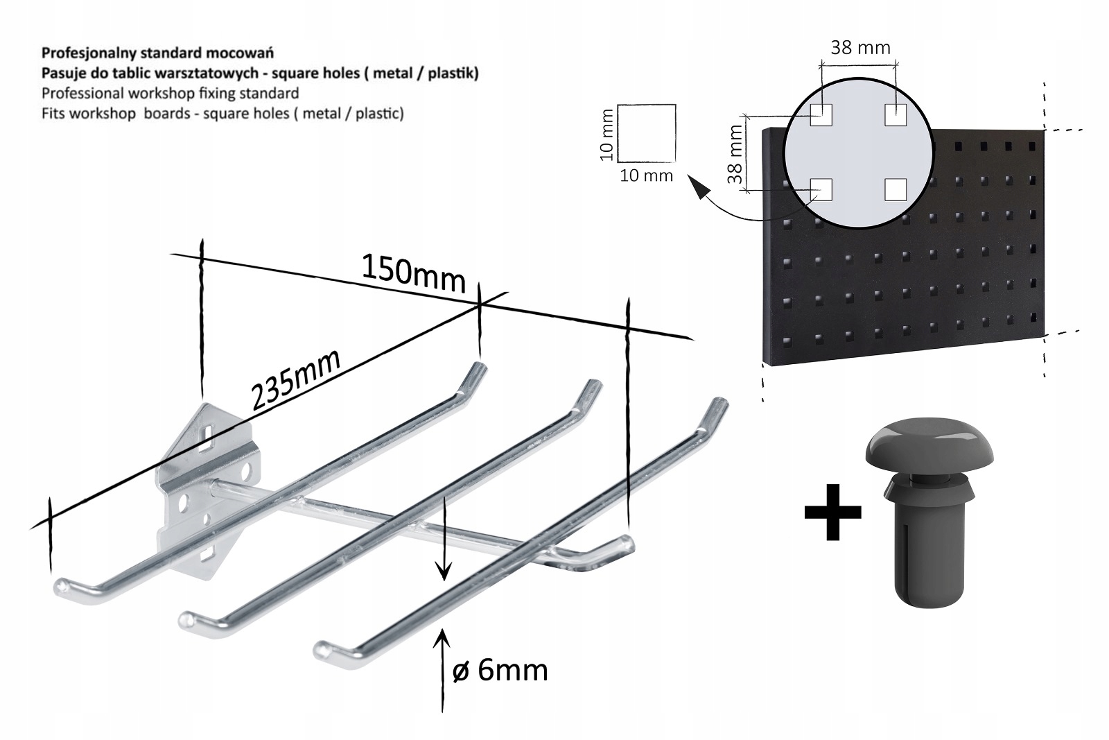 Zawieszka haczyk tablicy narzędziowej uchwyty jaga 150x235mm