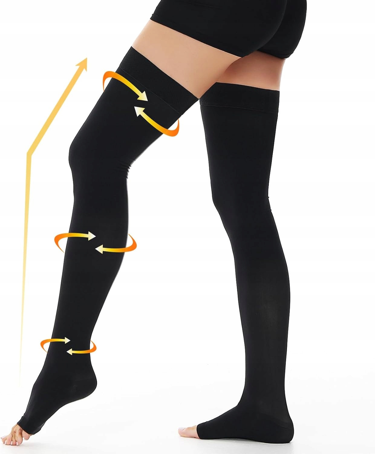 15-20 mmHg Pończochy Uciskowe dla Kobiet Mężczyzn odkryte palce czarne L