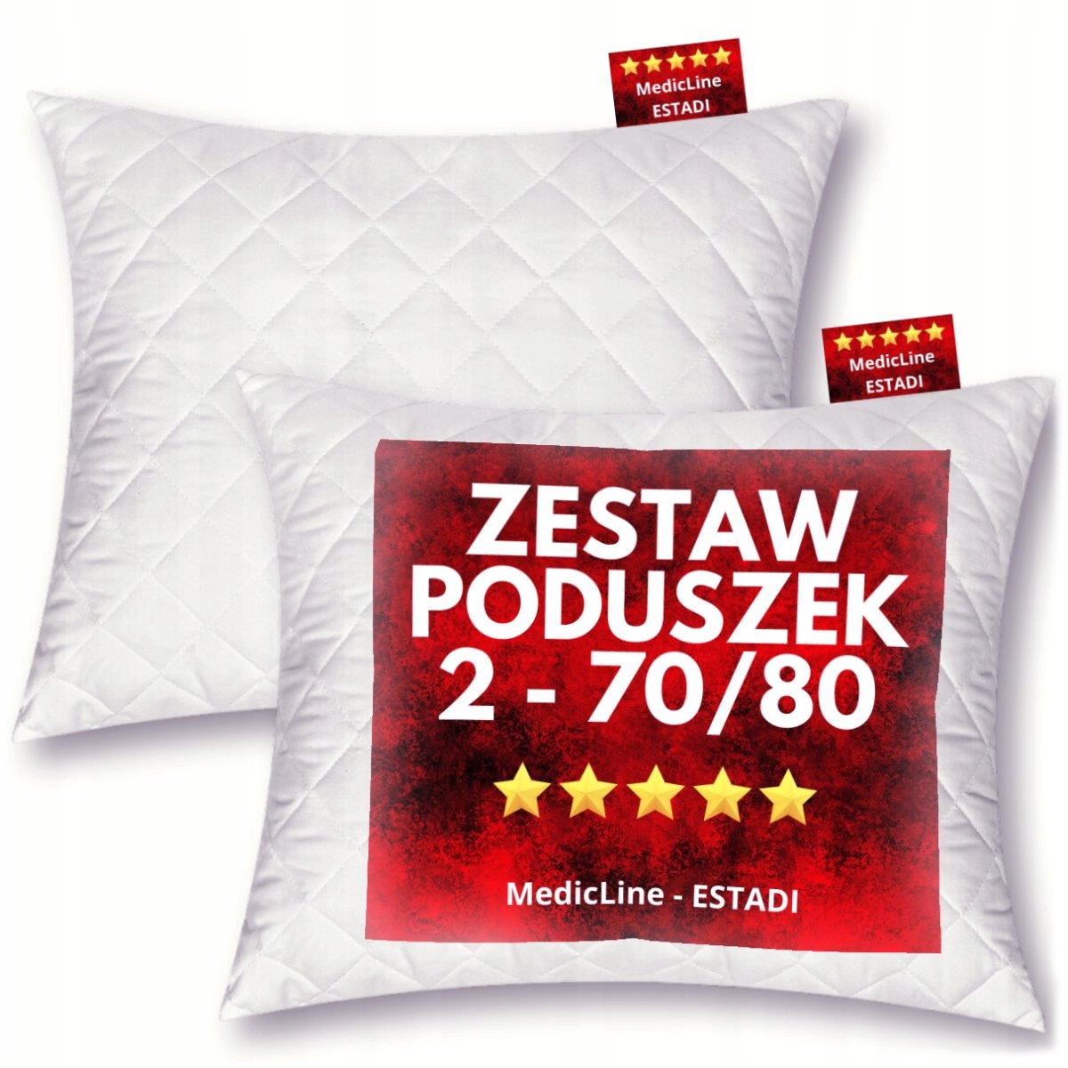 2 szt Poduszka 70x80 Antyalergiczna Pikowana +Suwak +Regulacja Wysokości