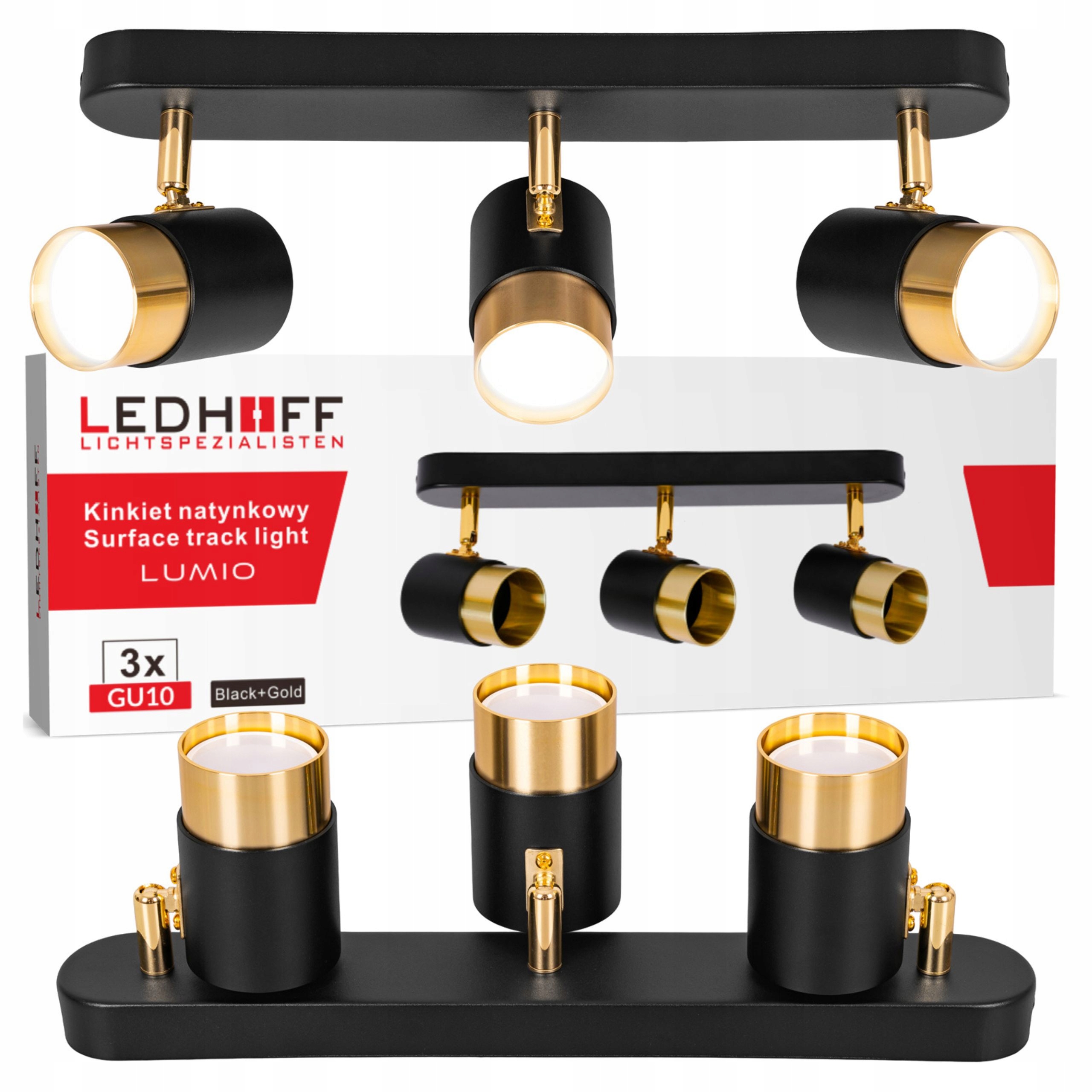 Lampa sufitowa Led kinkiet Spot oprawa Listwa 3x GU10 Tuba Czarna złota