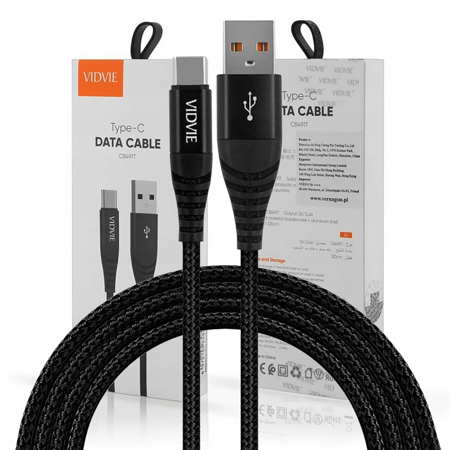 Kabel Vidvie CB491 Usb Typ-C 1.2m czarny