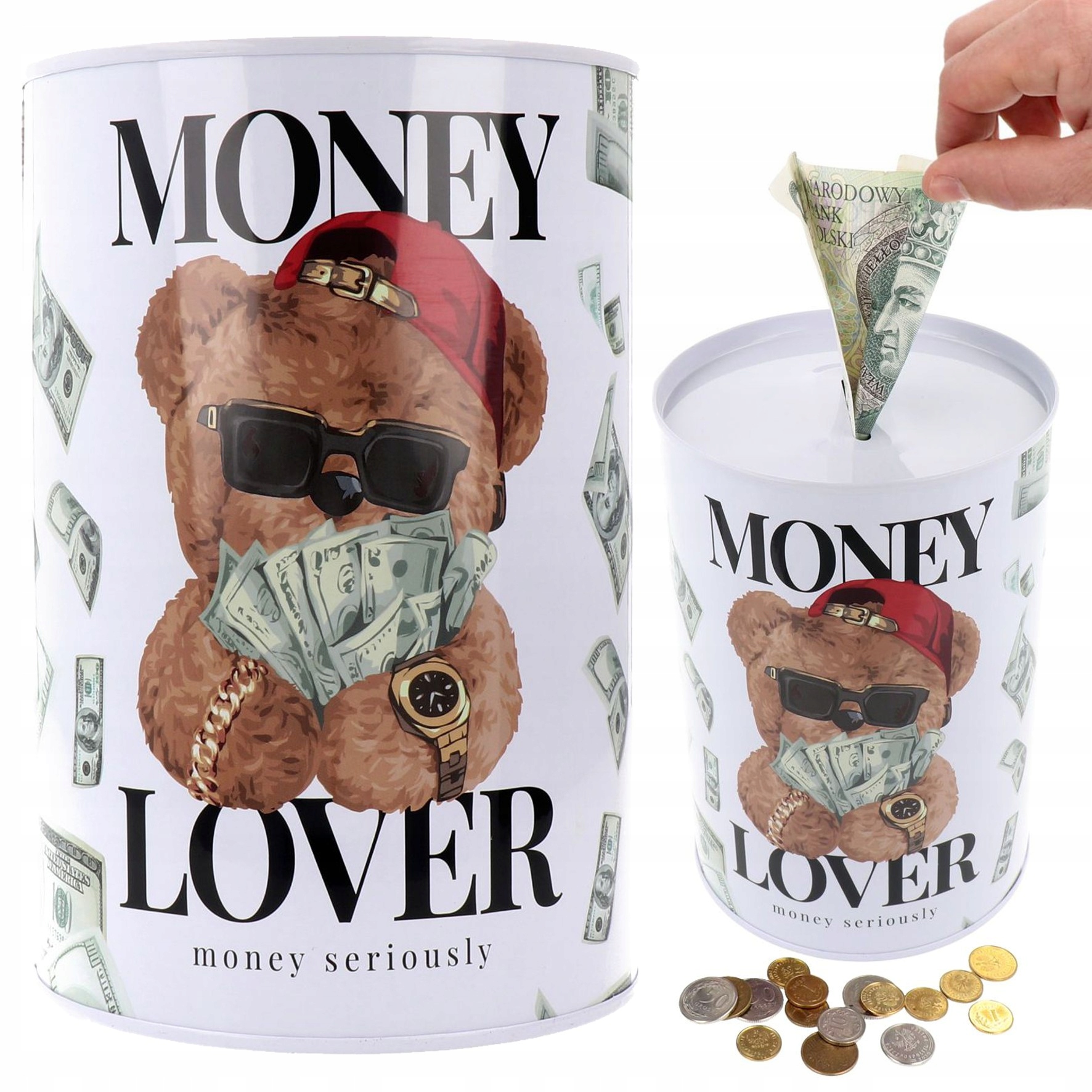 M METALOWA PUSZKA SKARBONKA NA PIENIĄDZE BLASZANA NIEOTWIERANA MIŚ1