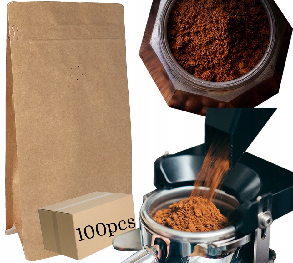 Opakowanie do kawy 500g kraft struna wentyl 130x255 atest żywność 100 sztuk