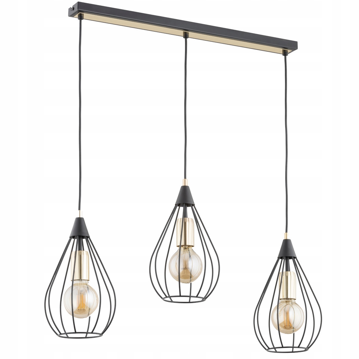 Závesná lampa čierno-zlatá 3xE27, drôtené tienidlá, Managos Alfa