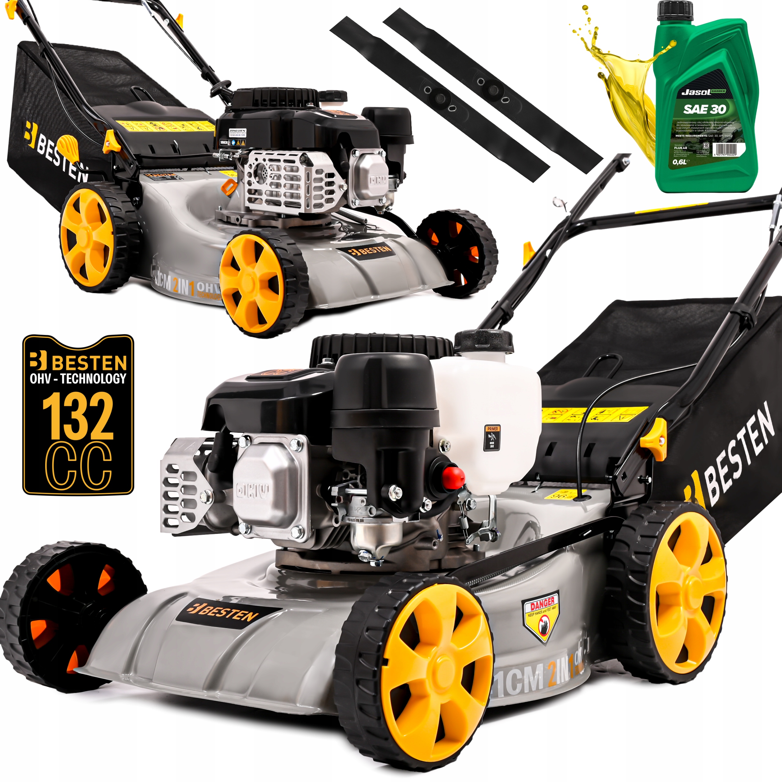 Výkonná Benzínová Sekačka Na Trávy S Pohonem Ohv 132CC 41 CM, Lehký Olej, 2 X Nůž