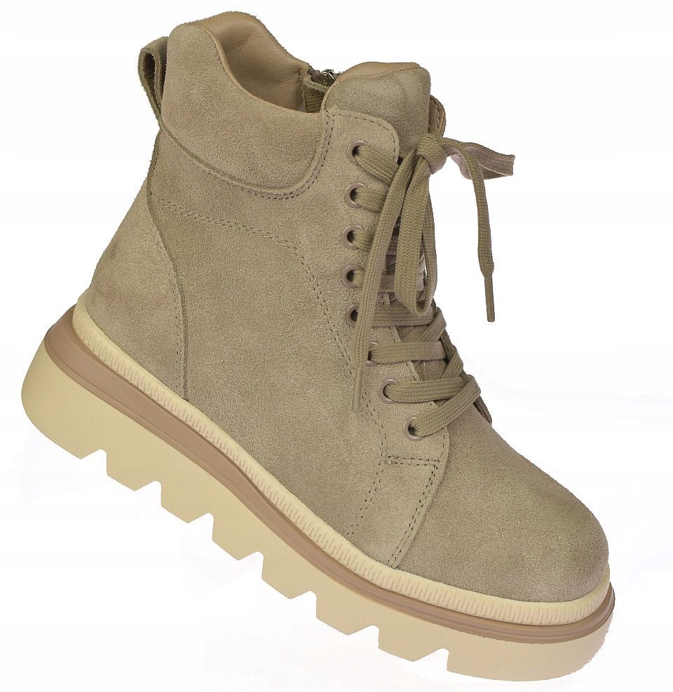 Dámské kožené sněhule kotníkové boty zateplené creepersy B-3-1379 camel vel