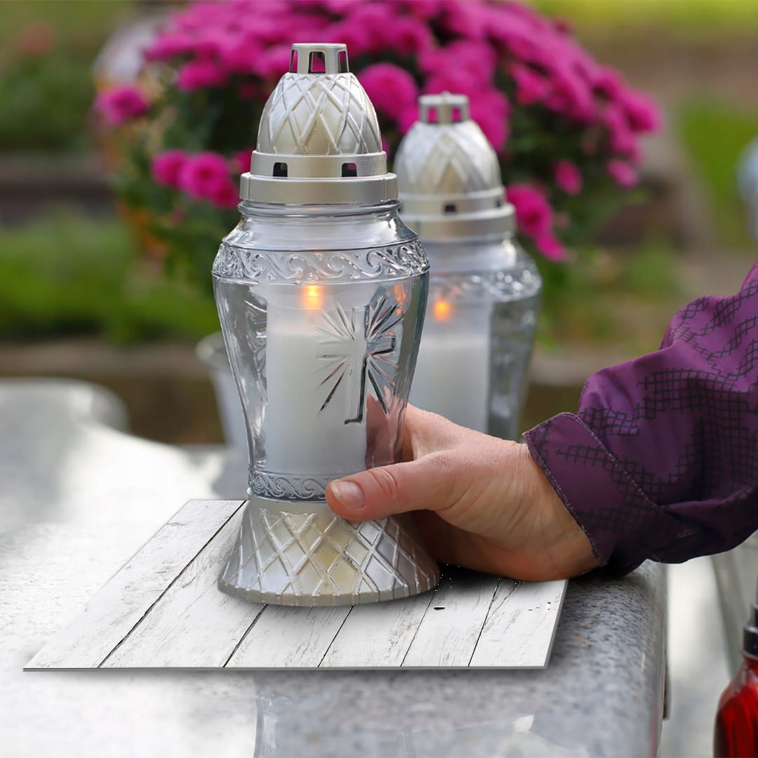 SZKLANA PODSTAWKA POD ZNICZE 40x30 Białe deski102B Szerokość produktu 30 cm