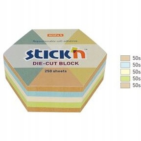 NOTES SZEŚCIOKĄT, 61X70MM, MIX 5KOL.PASTEL+RECYKLI