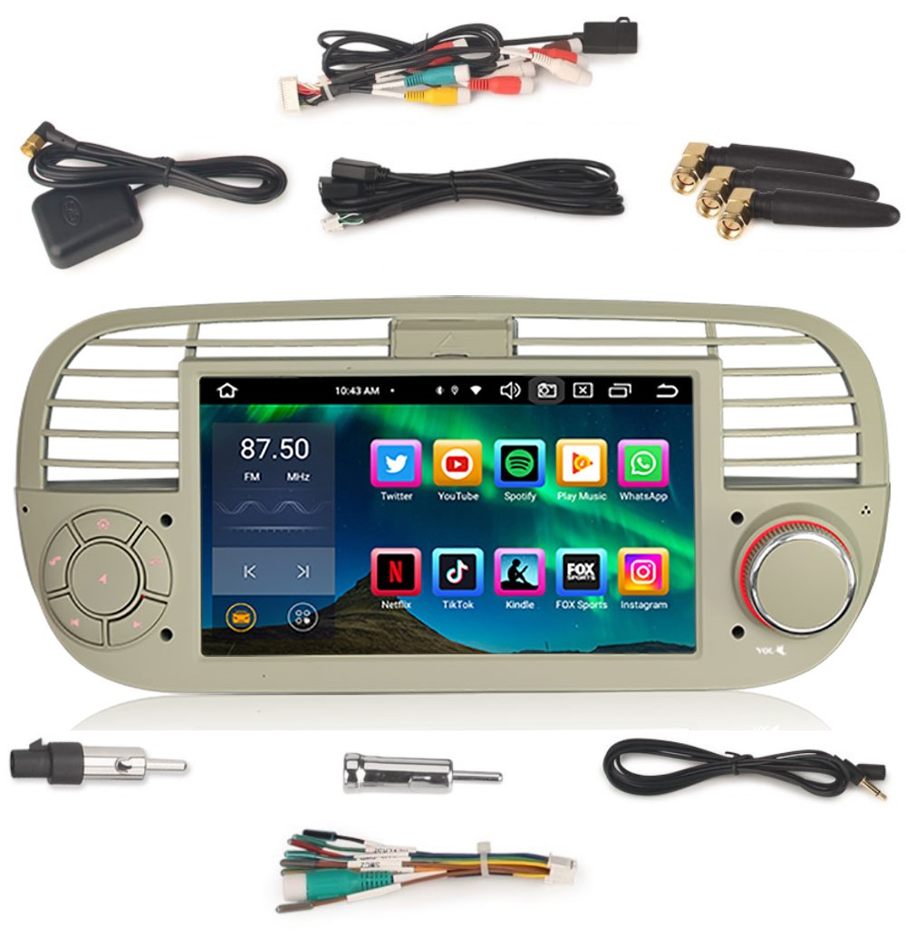 Navigace Rádio 2DIN Android Fiat 500 4/64 Gb Dsp Carplay Lte