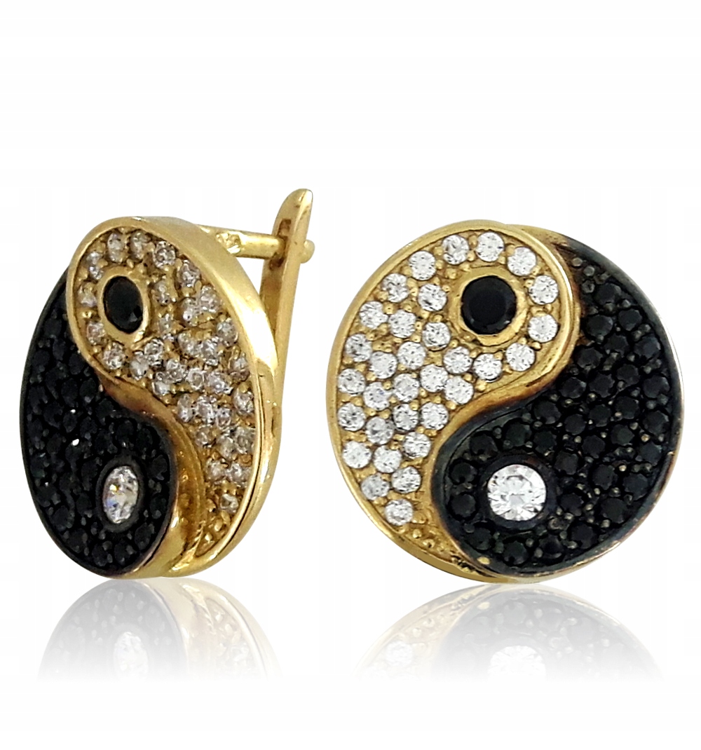 Náušnice Jin Jang Bílo Černé Rovnováha Zlato 585