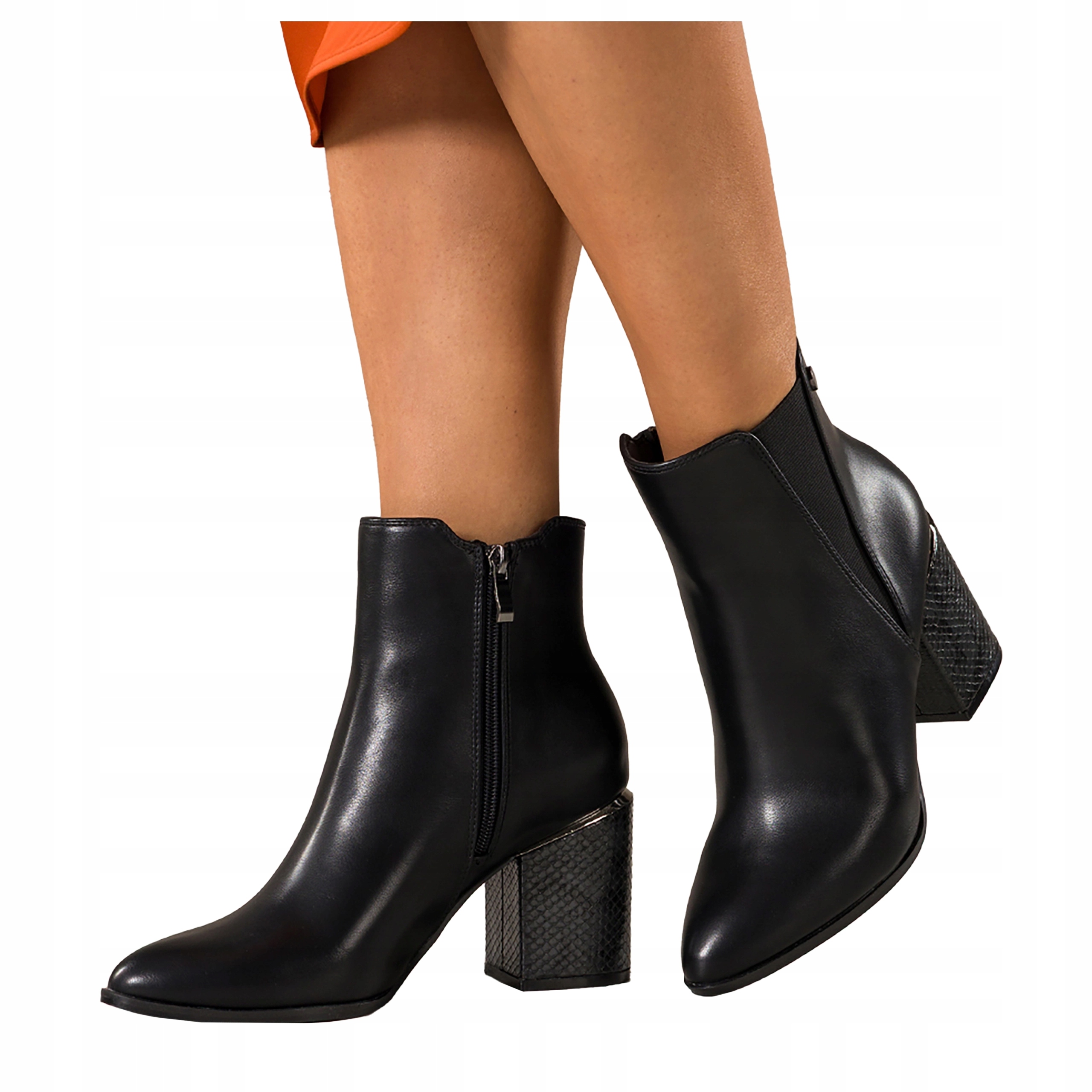 Černé dámské kotníkové boty Pohodlné Ozdobné Hadí Podpatky Ocelové Doplňky r 39