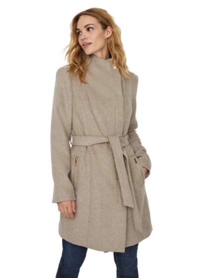 Vero Moda Béžový Kabát Klasický Dlouhý S Páskem XL J7C