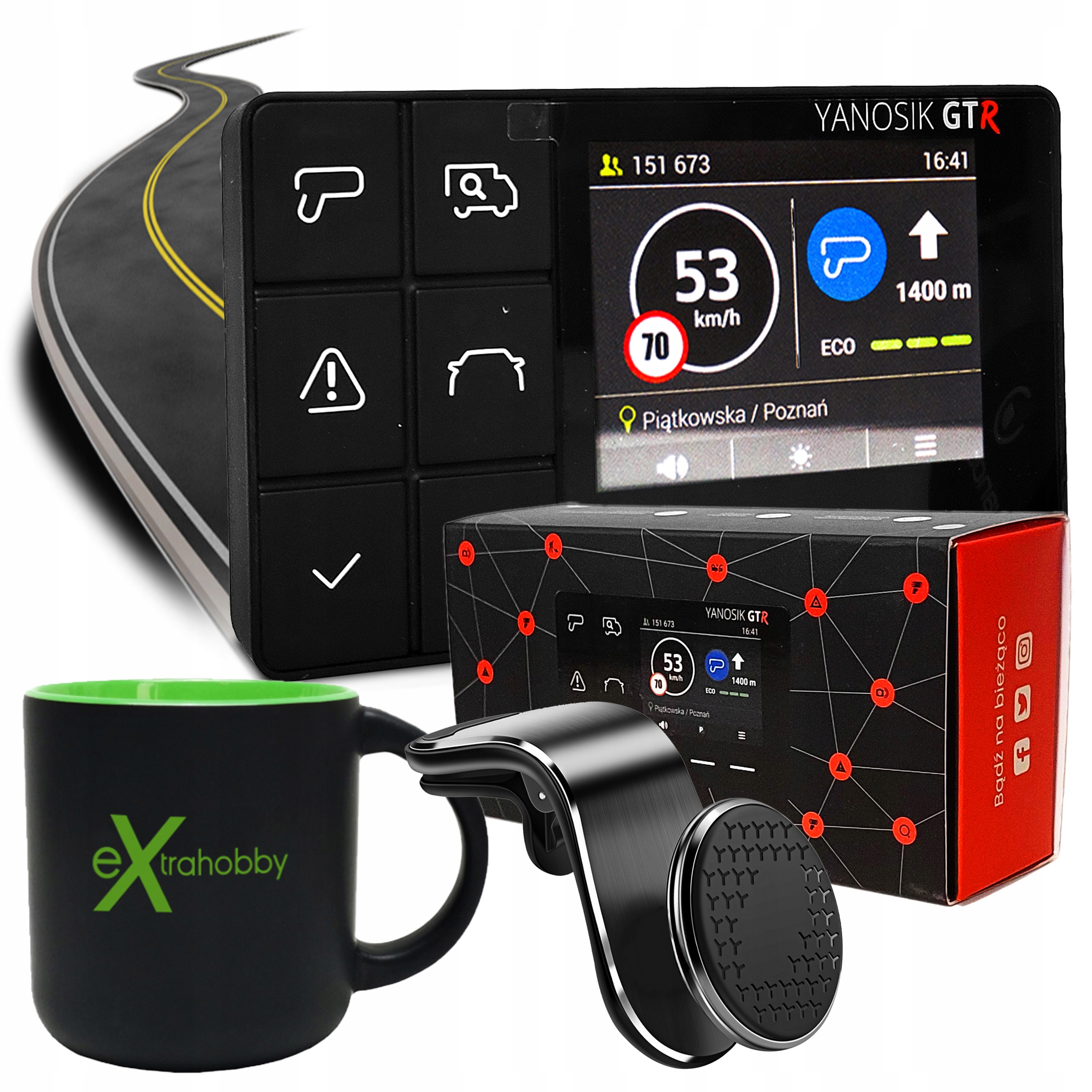 YANOSIK GTR ANTYRADAR +E-TOLL +TRYB MOTOCYKLOWY I SAMOCHODOWY |UCHWYT+KUBEK