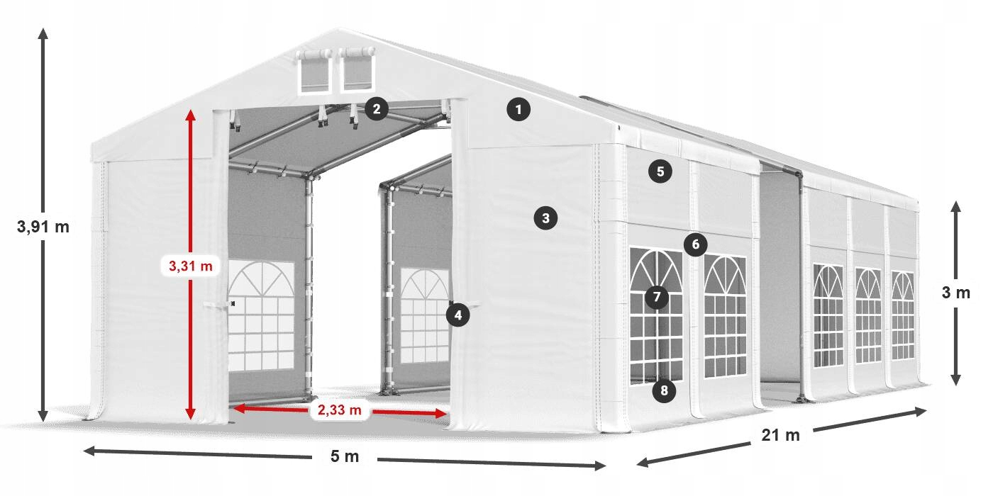 Namioty Warsztatowe 5x21m [3m] Imprezowe DAS 580 W Producent Das Company