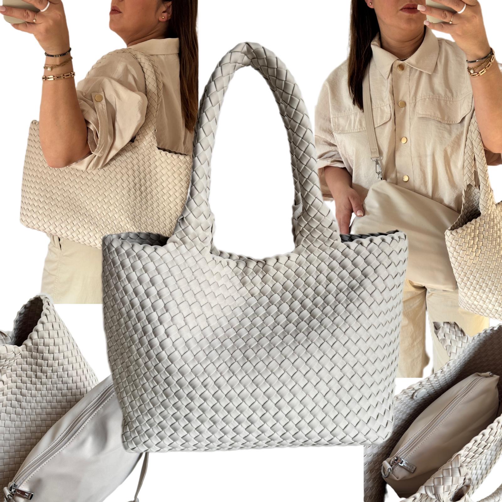 Dámská Kabelka Mandoline Ecru Bílá Shopper Pletenina Velká Taška Jaro