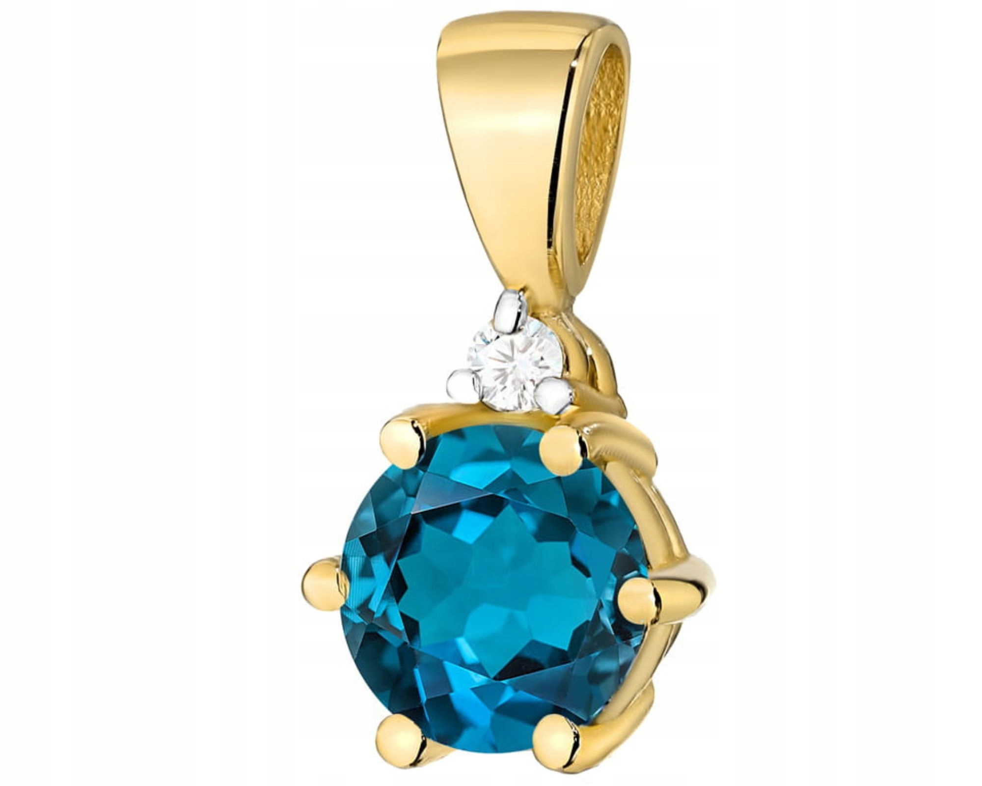 Zlatý Přívěsek Přírodní Kámen Topaz London Blue A Diamant 585 Dárek