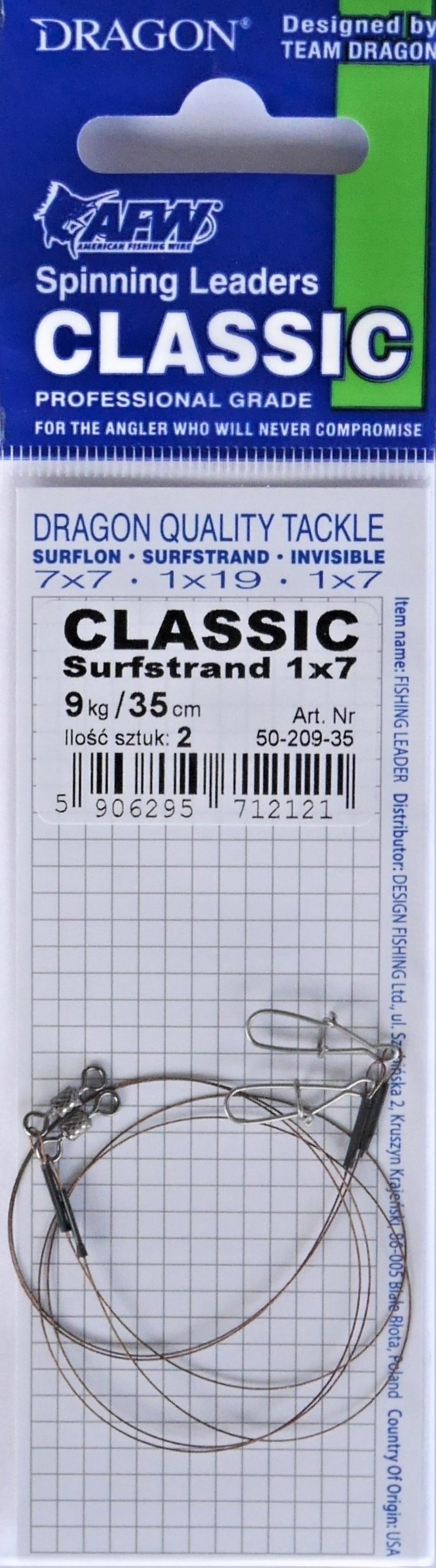 PRZYPONy DRAGON na SZCZUPAKA CLASSIC / SURFSTRAND 1x7 / 35cm / 9kg / 2szt