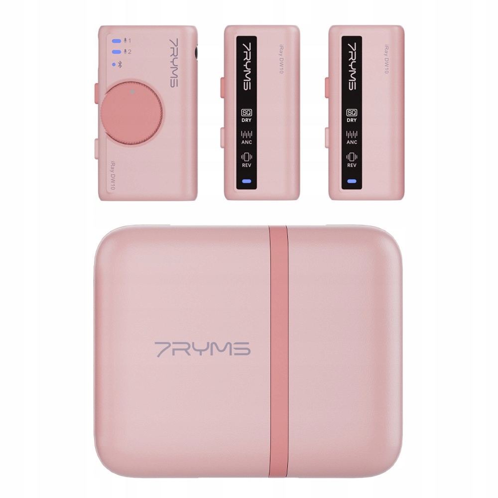 7Ryms iRay DW10 bezprzewodowy podwójny mikrofon USB-C/Jack 3,5mm różowy