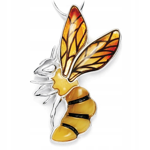 Stříbrná Včela přívěsek s mléčně vyřezávaným Jantarem stříbro 925