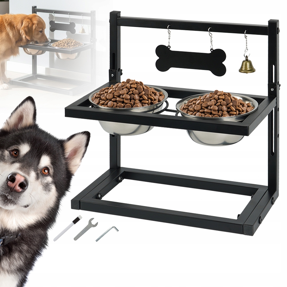 Levně Regulovatelný Stojan Na Misky Pro Psy, 2 X Miska Z Nerezové Oceli