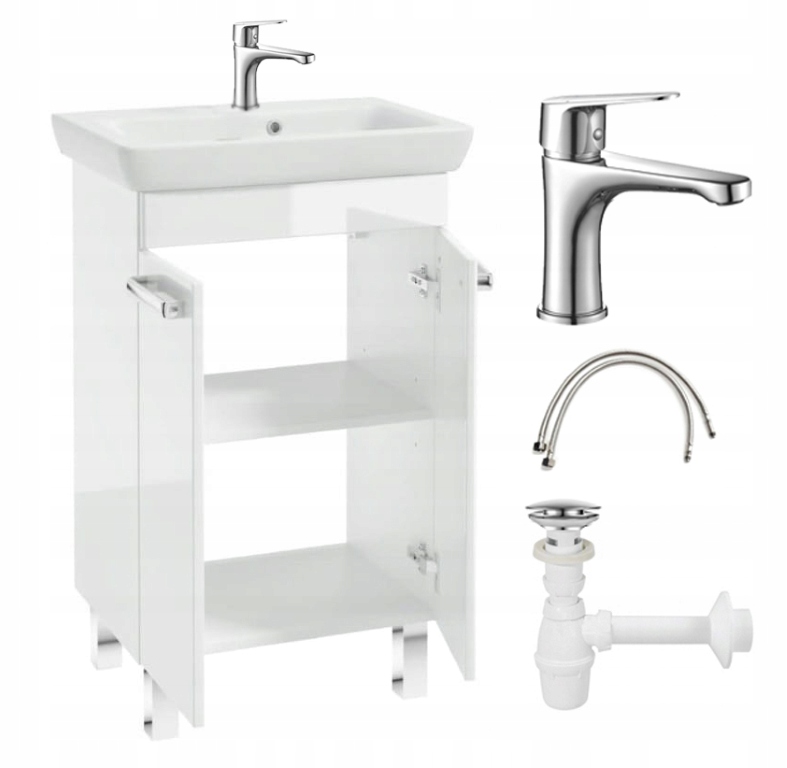 Koupelnová skříňka lakovaná stojící s umyvadlem 55x80 cm, baterie sifon