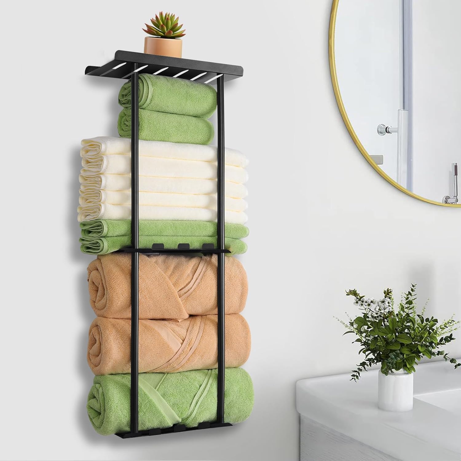 Nástěnný Držák Na Ručníky 3-PATROVÝ S Háčky 72 CM