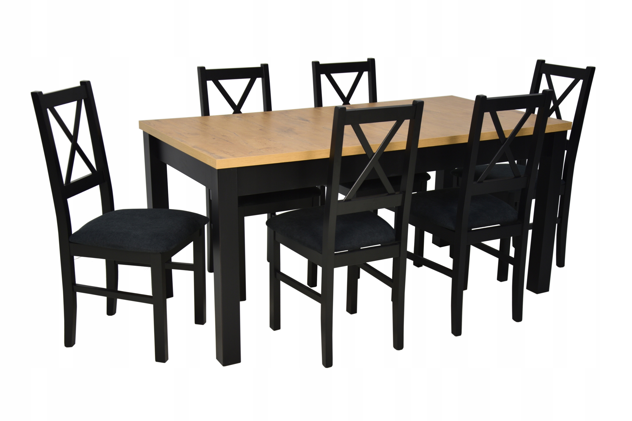 Zestaw 6 drewnianych krzeseł i Stół 80x160/200