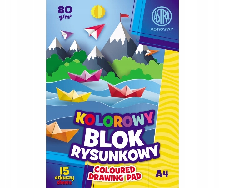 BLOK RYSUNKOWY A4 KOLOROWE KARTKI 15arkuszy 80g/m2