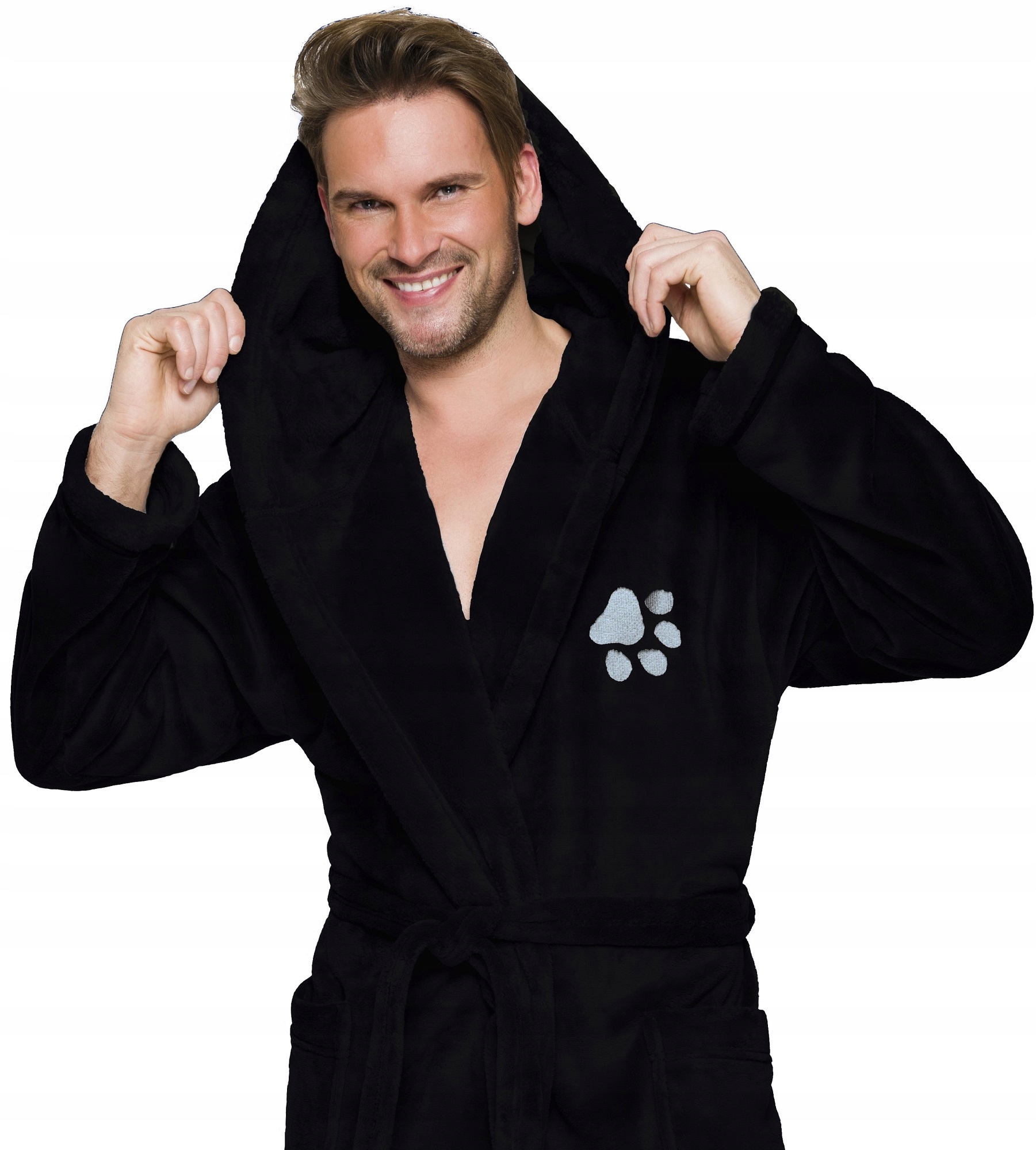 ŁAPKA CIEPŁY KRÓTKI SZLAFROK MĘSKI Z KAPTUREM M Rozmiar M