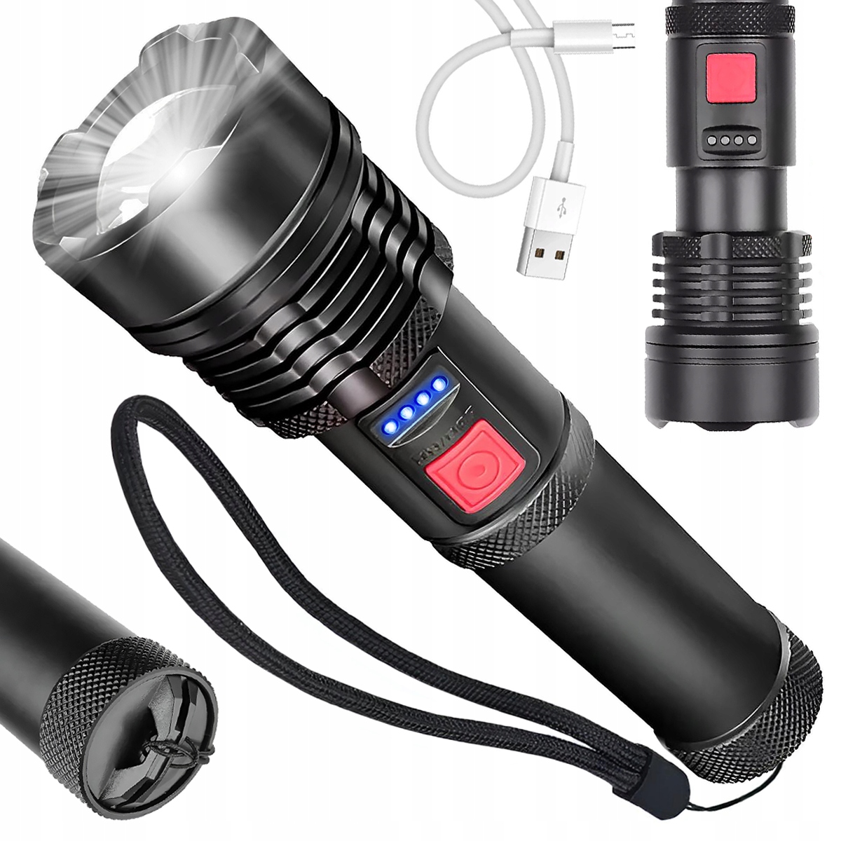 

Mocna Latarka Taktyczna Led P90 Survivalowa Zoom