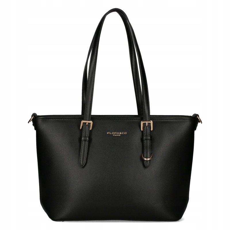 Flora&co Klasická Dámská Shopper Kabelka Přes Rameno Černá Kůže Pásek Logo