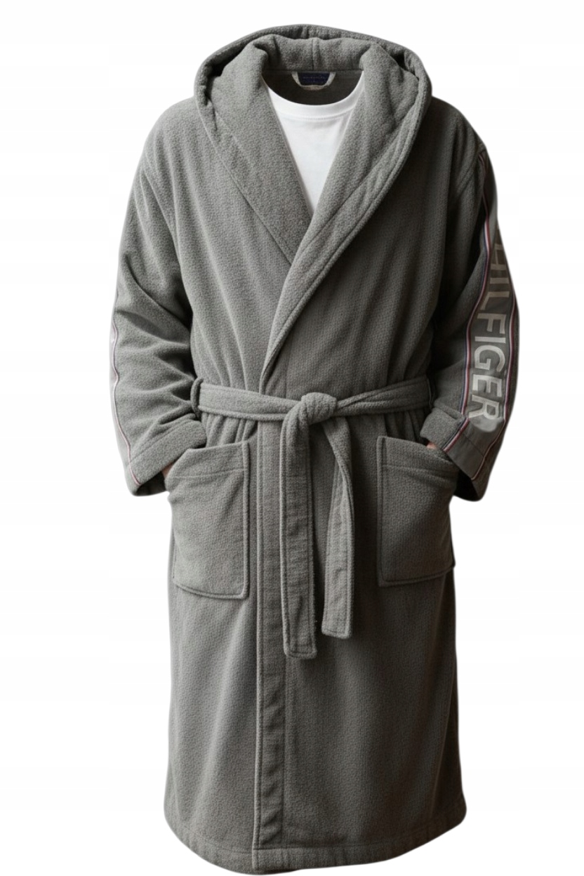 Tommy Hilfiger Pánský župan s kapucí – šedý Premium Homewear vel. XL